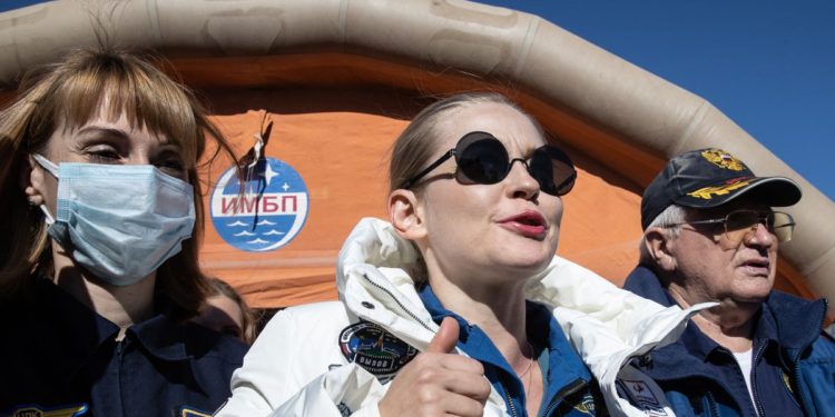 Russian spacecraft returns to Earth with movie crew aboard