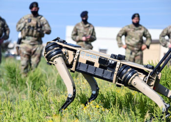 Robot dog armed with sniper rifle unveiled at US Army trade show