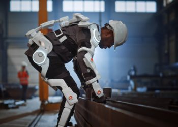 Back pain reducing exoskeleton for e-commerce workers