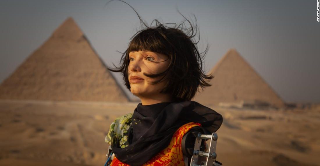 Ai-Da robot gives public performance of her own poetry