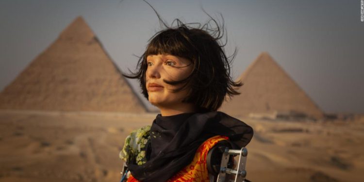 Ai-Da robot gives public performance of her own poetry