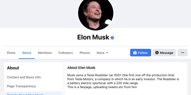 Facebook verified a fan page posing as Elon Musk