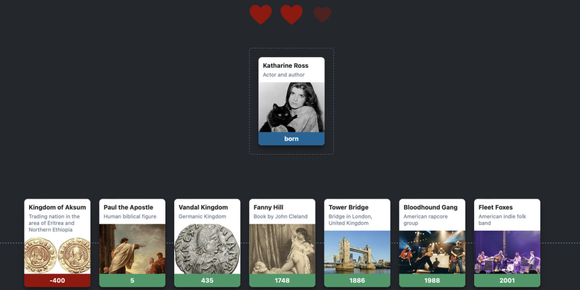Wikitrivia is a web game that challenges your knowledge of historical dates