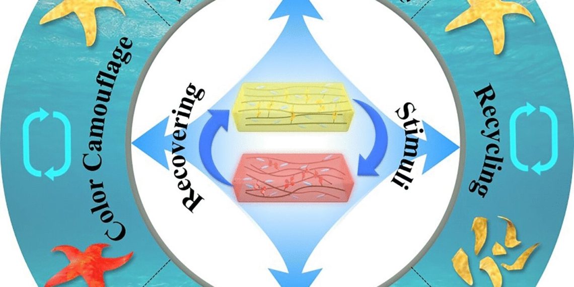 A starfish-shaped soft robot that creeps, changes its color, and self-heals broken parts