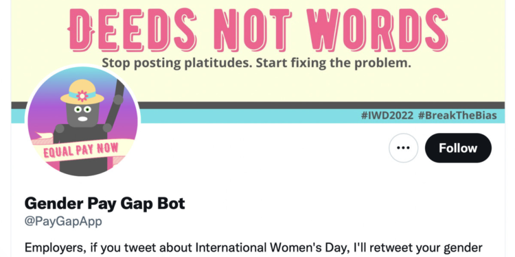 This bot is tweeting pay disparity data at companies posting about International Women’s Day