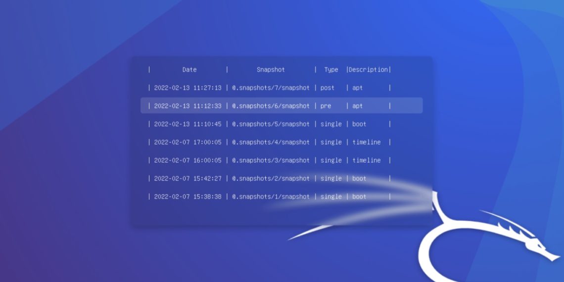 Kali Linux on bare-metal gets snapshotting functionality