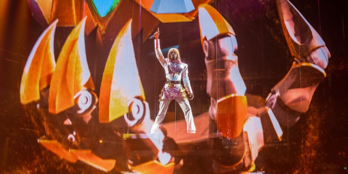 Riot teamed Lil Nas X up with a holographic mech for 2022’s Worlds opening ceremony